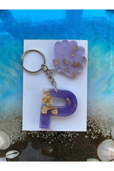 Yopoksi Desing سلسلة مفاتيح بتصميم خاص مطلية بالذهب الإيبوكسي حرف P