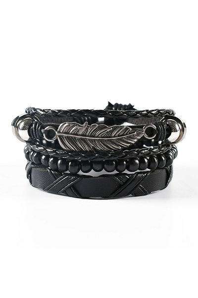 Choice 26 4Pcs/ Set Braided Wrap Leather Bracelets for Men Vintage Life Tree Rudder Charm Wood Beads Ethnic