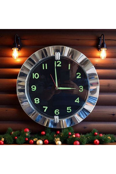 Bahat Phosphorescent Chrome Silver Color Wall Clock Diameter 32 cm Plastic
