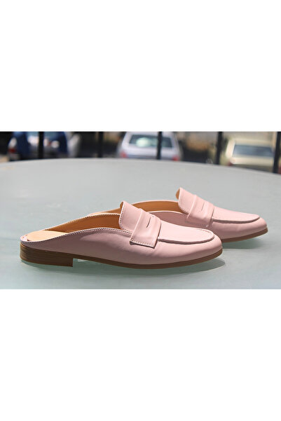 NE&VE SHOES Açık Pembe Hakiki Deri Kadın Günlük Rahat Sabo Terlik