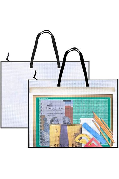 Choice 19x25 Inch Art Portfolio Bag with Handle & Zipper, Vinyl Mesh Folder Organizer for Bulletin Board...