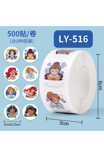 Miniso MULTI 500pcs Disney Princess Sealing Stickers Cute Cartoon Decals Round DIY Album Diary Label Graffi