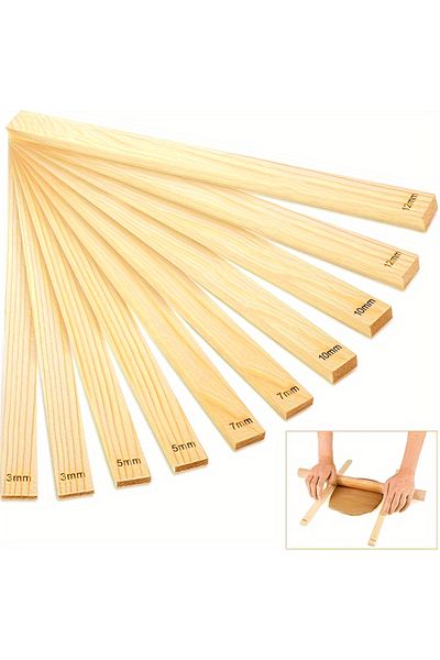 Choice 10pcs Wooden Rolling Pin Guides for Ceramics and Pottery Clay Crafting 10-Piece Uncharged Polymer Cl