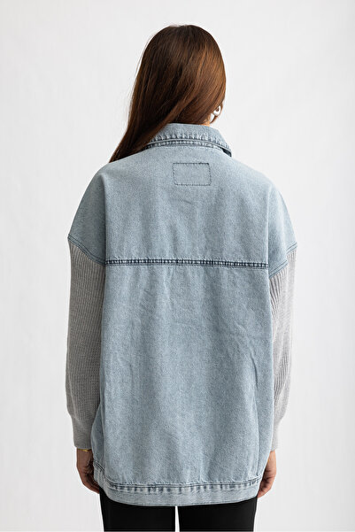 Suede Style 9289 - Jachetă de blugi pentru femei, confortabilă și elegantă, cu detalii de tricotat pe mâneci