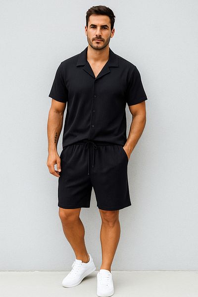 tiggirmoda Ottoman Fabric Short Sleeve Shirt Shorts Set