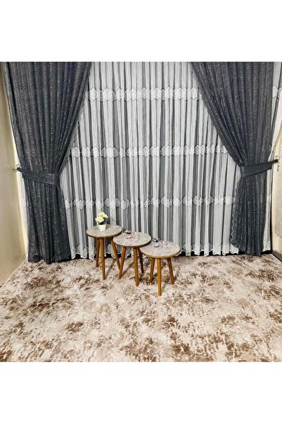 ERNGlobal Yeni Sezon Gri Renk Çift Kanat Tül Fon Perde