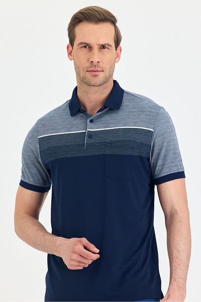 Wellalux Men's Double Color, Pocket, Polo Neck T-Shirt