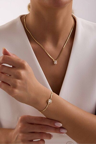 Sembol Gold Altın Balık Sırtı Baget Set Kolye, Bileklik