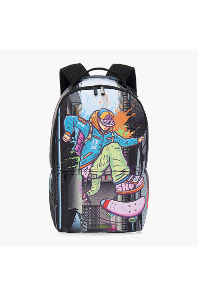 Juniors حقيبة ظهر مطبوعة برسومات جرافيكية مع سحاب للإغلاق وأشرطة قابلة للتعدي...