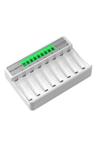 Choice شاحن بطاريات ذكي من PUJIMAX أبيض من النوع C مزود بـ 8 فتحات وشاشة LCD ...