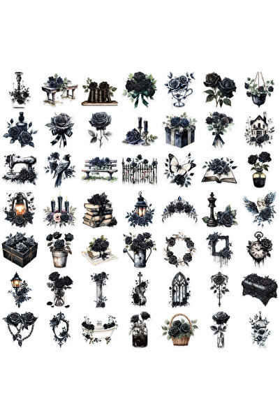 Choice1 50A 50Pcs Transparent Cartoon Dark Rose Sticker Pack Waterproof Trans...