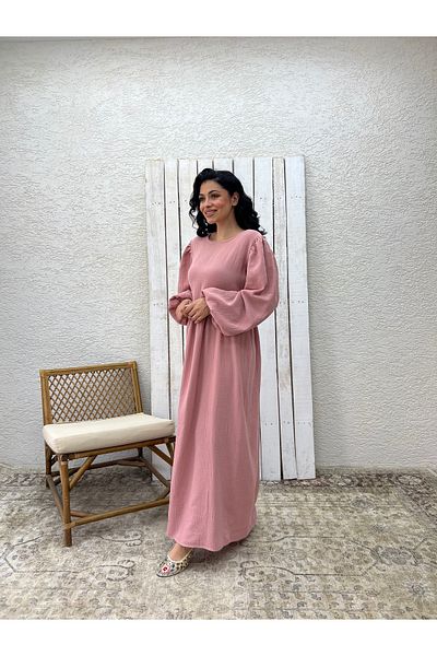 KÜÇÜĞÜM BUTİK Hijab Powder Muslin Gathered Waist Dress
