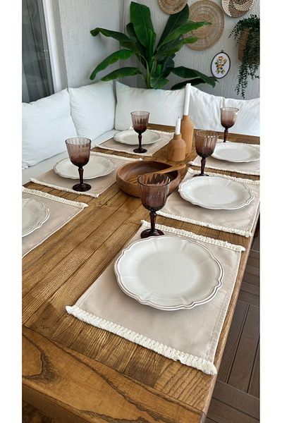 Decamor home 6 Pieces Beige American Service Presentation Stain Resistant with Tassels