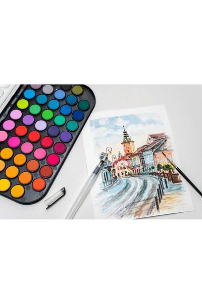 daço Watercolors with 2 Daco Brushes, 48 Colors, Painting Colors