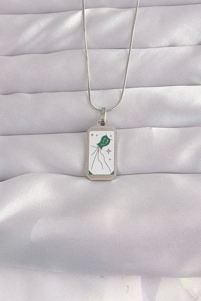 Clariss 316L Steel Silver Color White Enamel Tarot Necklace
