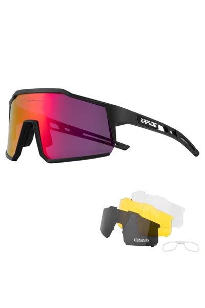 KAPVOE KE9022-4LENS-01 نظارات شمسية من كابفو لركوب الدراجات للرجال، نظارات شم...