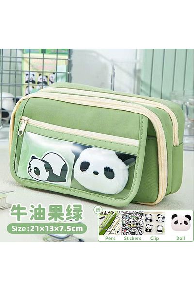 Miniso Green set Kawaii Pencil Case DIY Set Cute Korean Stationery Supplies Pen Pouch School Desk Organizer