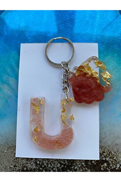 Yopoksi Desing سلسلة مفاتيح بتصميم خاص مطلية بالذهب الإيبوكسي على شكل حرف U