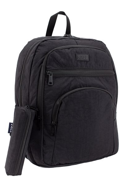 KAFF Unisex Black 01101-Set Crinkle Fabric Waterproof School Travel Sports Daily Backpack with Pen Holder