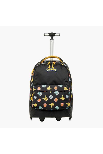 Pokemon Pokemon Printed Trolley Backpack with Retractable Handle and Zip Closure - 18 inches