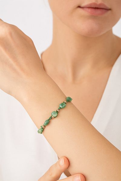 Safnaturel Igsl Certified Green Aventurine Natural Cut Natural Stone Macrame Bracelet
