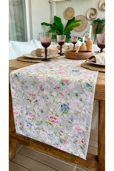 Decamor home Stain Resistant Rose Patterned Beige Runner Worry-Free Fabric
