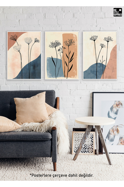 One Little Happiness Σετ αφίσας 3 τεμαχίων BOHO FLOWERS, Σετ αφίσας τοίχου αι...