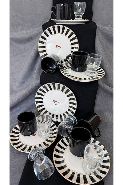 Erbaşlar Love Bird Black Coffee Side Cup 18 Piece Coffee Cup Set for 6 People, Set