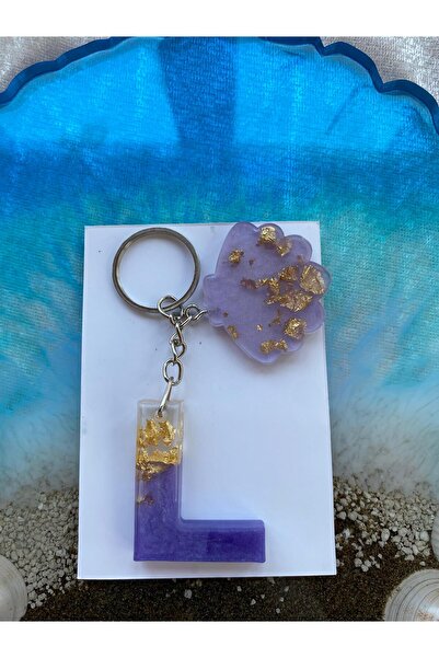 Yopoksi Desing سلسلة مفاتيح بتصميم خاص مطلية بالذهب الإيبوكسي حرف L