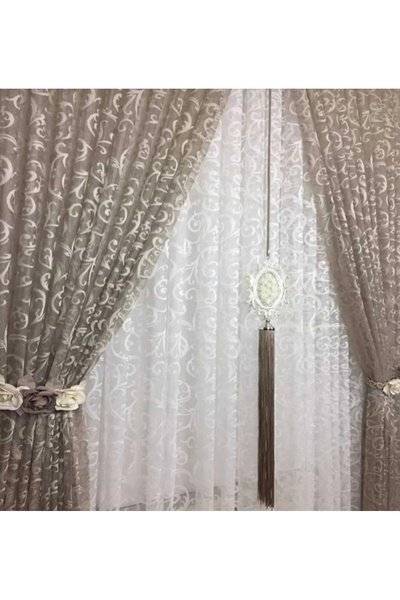 ERNGlobal Yeni Sezon Çift Kanat Vizon Rengi Şal Desen Fon Perde