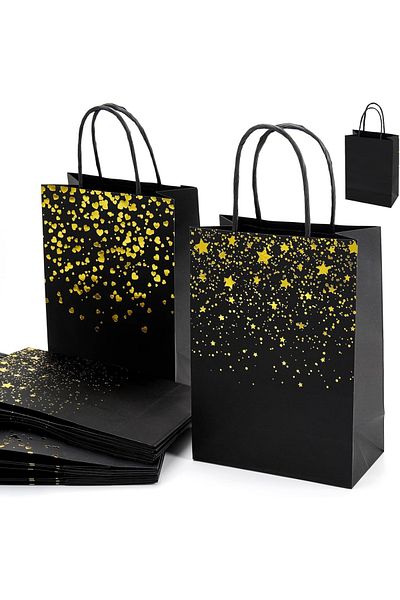 TAOPE Set of 16 Taope gift bags, paper, black/gold, 15 x 8 x 21 cm