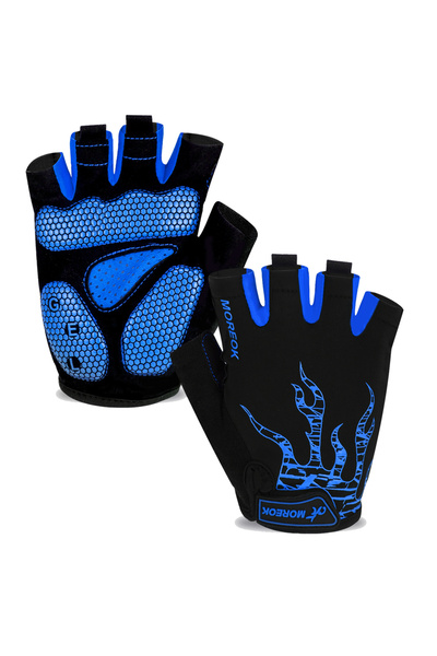 Choice قفازات ركوب الدراجات MOREOK زرقاء صغيرة نصف أصابع 5 مم وسادات جل قابلة...