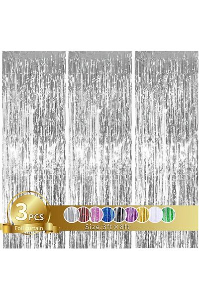 Choice 3pcs 3.28x6.56FT CY618-2 3Pcs, Backdrop Metallic Streamers Gold Foil Fringe Curtains for Birthday,Ch