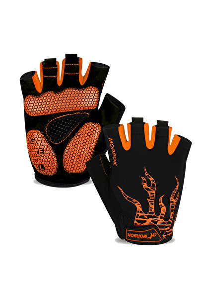Choice قفازات ركوب الدراجات MOREOK برتقالية مقاس XL نصف أصابع 5 مم وسادات جل ...