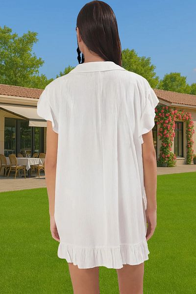 PayBuy Summer Women's Crew Neck Short Flounced Beach Dress Crinkle Woven Comfortable and Stylish Durable Material