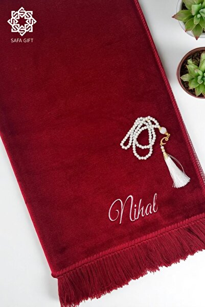 Safa Gift İsim Yazılı Kişiye Özel Lüks Kadife Seccade, Tesbih Hediyeli Çeyizl...