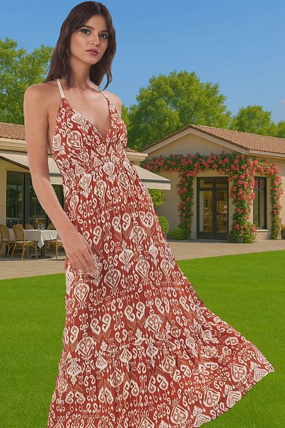 PayBuy Ethnic Pattern Maxi Chiffon Beach Dress Summer Casual Design Comfortable Cut Premium Quality Stylish Appearance