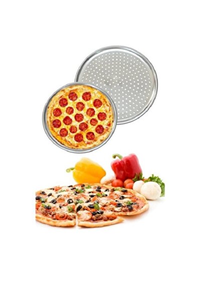 eryahome 2 Pieces Stainless Steel Perforated Pizza Tray Lahmacun Pita Tray 36cm