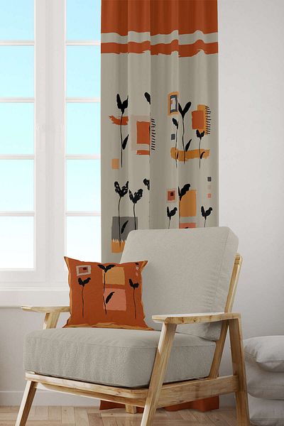 Cango Home Orange Yellow Bohemian Leaf Patterned Digital Printed Curtain 4Kmbs-138-Pr (One Piece)
