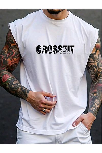 FAVORİST CROSSFIT Αμάνικο μπλουζάκι με στάμπα Ανδρικά ρούχα με μηδενικό μανίκι Αθλητικά ρούχα Oversize T-SHIRT