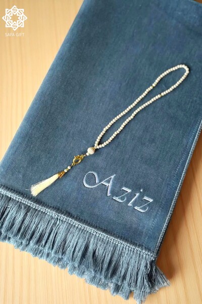 Safa Gift İsim Yazılı Kişiye Özel Lüks Kadife Seccade, Tesbih Hediyeli Çeyizl...