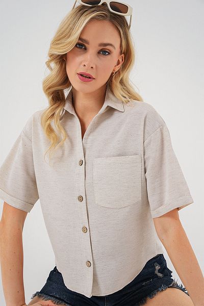 Bigdart Women's Linen Look Crop Shirt 20339 - Cream