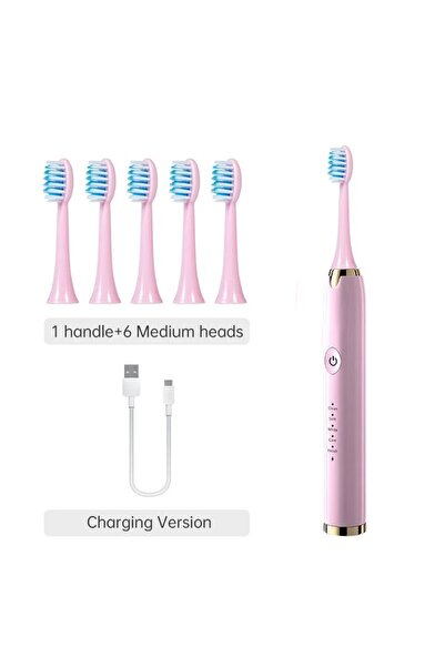 Choice5 Pink With 6 Heads Tongwode Electric Sonic Toothbrush USB Rechargeable...