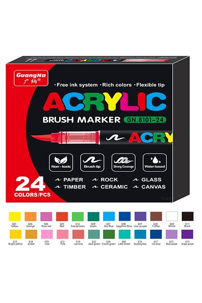 Choice 24 colors 12/24/36/72 Colors Acrylic Markers Brush Pens for Fabric Rock Painting Pen Stone Ceramic G