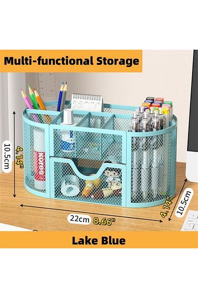 Choice Blue Mesh Desk Organizer, Desk Accessories & Workspace Organizers with Drawers, Pencil Holder for De