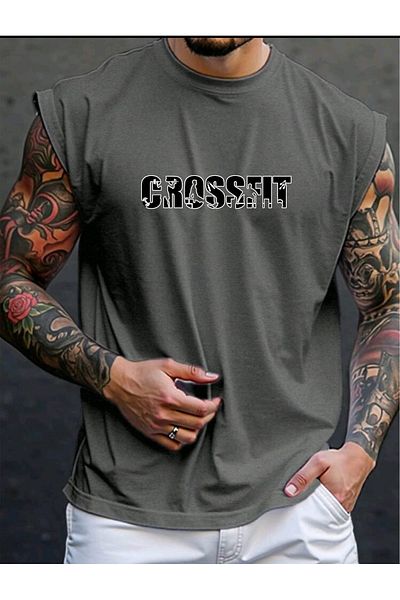 FAVORİST CROSSFIT Αμάνικο μπλουζάκι με στάμπα Ανδρικά ρούχα με μηδενικό μανίκι Αθλητικά ρούχα Oversize T-SHIRT