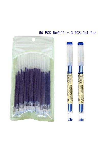 Choice 52 pcs blue 50+2Pcs/Set 0.35mm Red/Black/Blue Ink Gel Pens Set Refills Rod Gel Pen For School Office