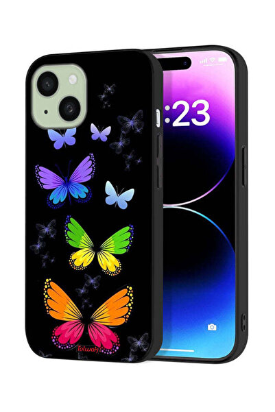 Tolwak Apple iPhone 15 Protective Case Cover Colorful Butterflies