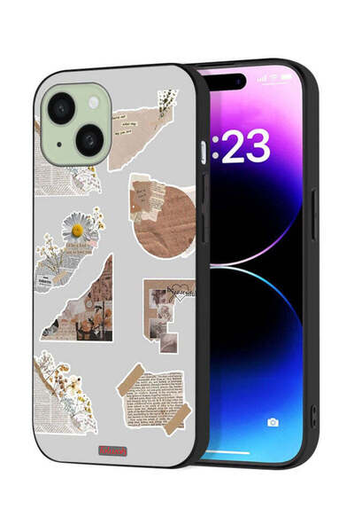 Tolwak غطاء حماية لجهاز Apple iPhone 15 مصنوع من قطع من الملصقات الورقية