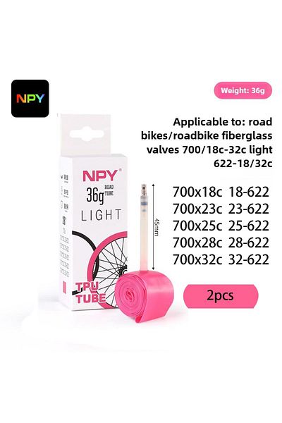 Choice 700c 65MM 36g-2pcs NPY Ultralight Bike Inner Tube 36g 700C X18 25 28 32 35 37 40 Road Bicycle TPU Ma